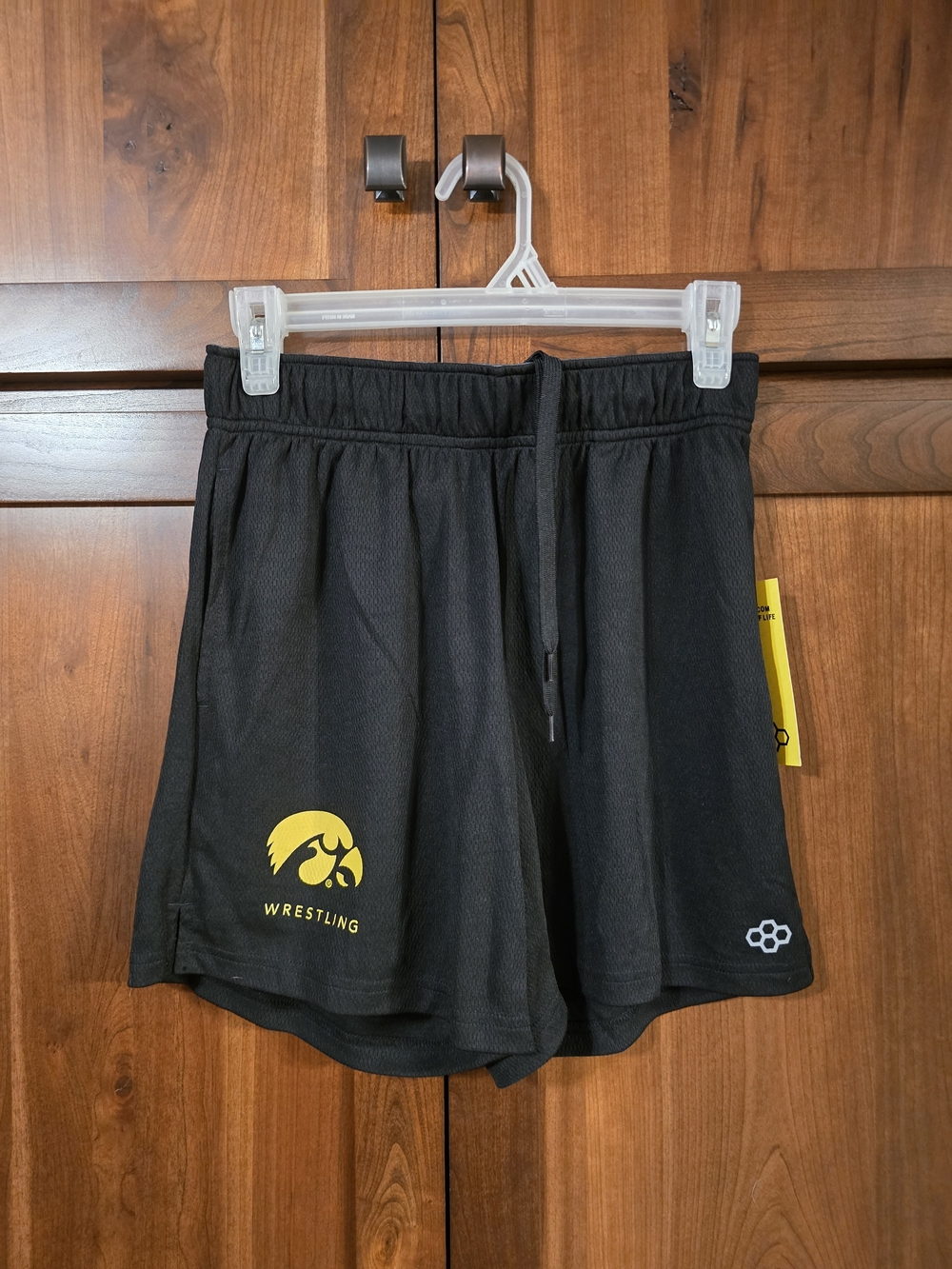 Men's Black Athletic Wrestling Shorts with Yellow Logo